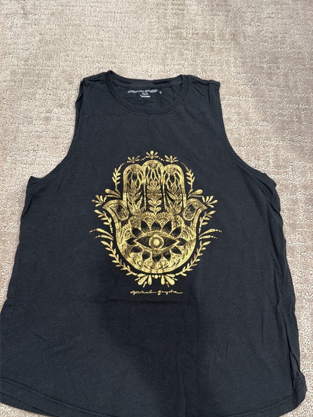 Black women's Graphic Muscle Tank with Gold Hamsa Print